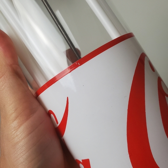 Vintage Coca Cola Glass Straw Holder with Red Lid - Picture 7 of 9